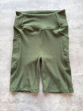 WoolX Miley Ribbed Merino Wool Bike Shorts, XS, Like New, Green Meadow